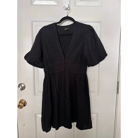 Nobody’s Child Dress Womens 6 Starlight Short Puff Sleeves V-Neck Mini Black - Picture 3 of 6